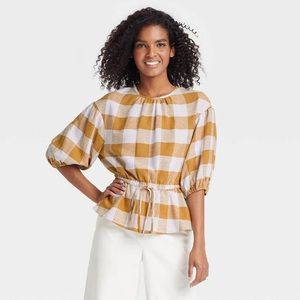 Women's Plus Size Balloon Elbow Sleeve Popover Blouse